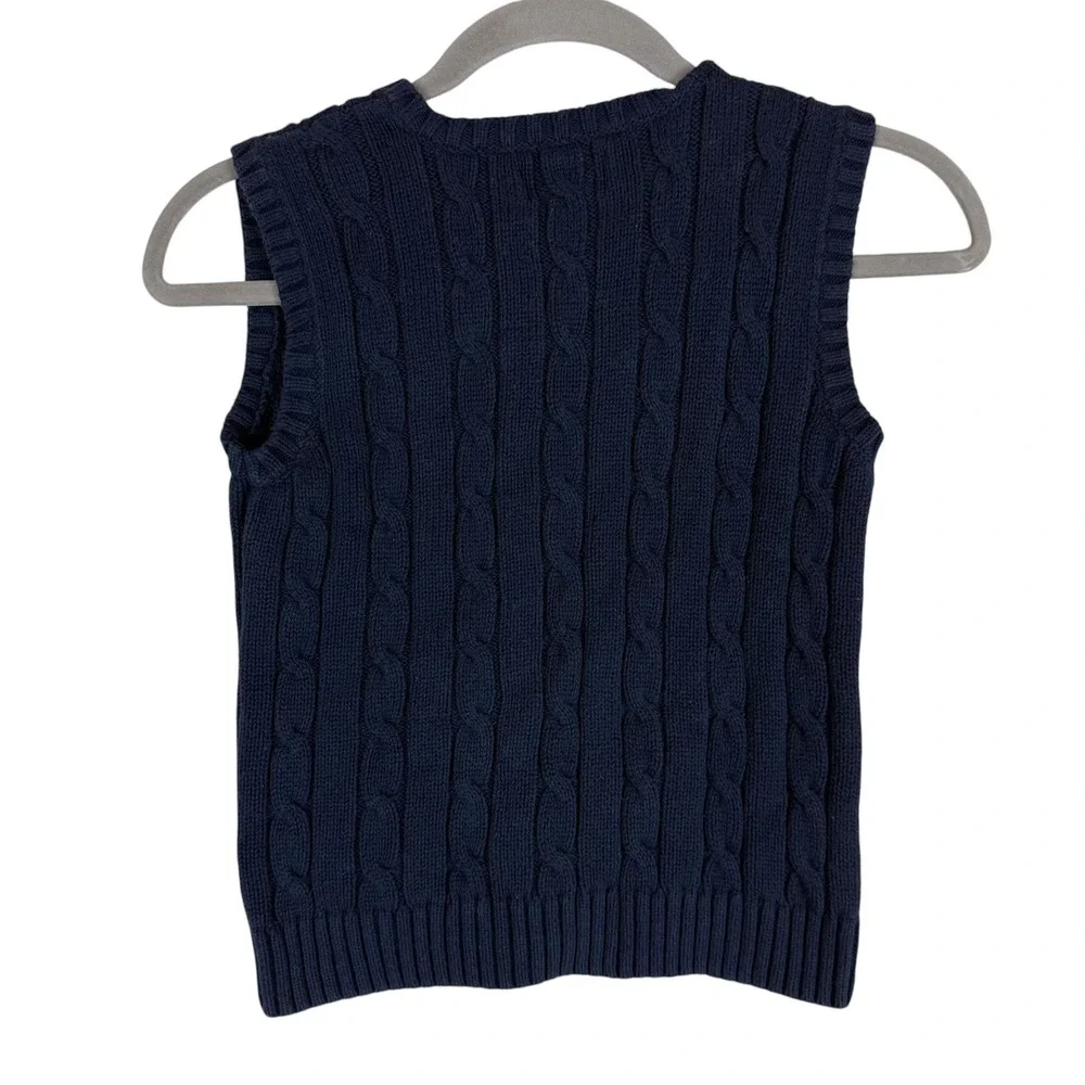 Chaps Sweater Vest Boys 7 Blue Cable Knit V Neck Cotton Preppy School Layering